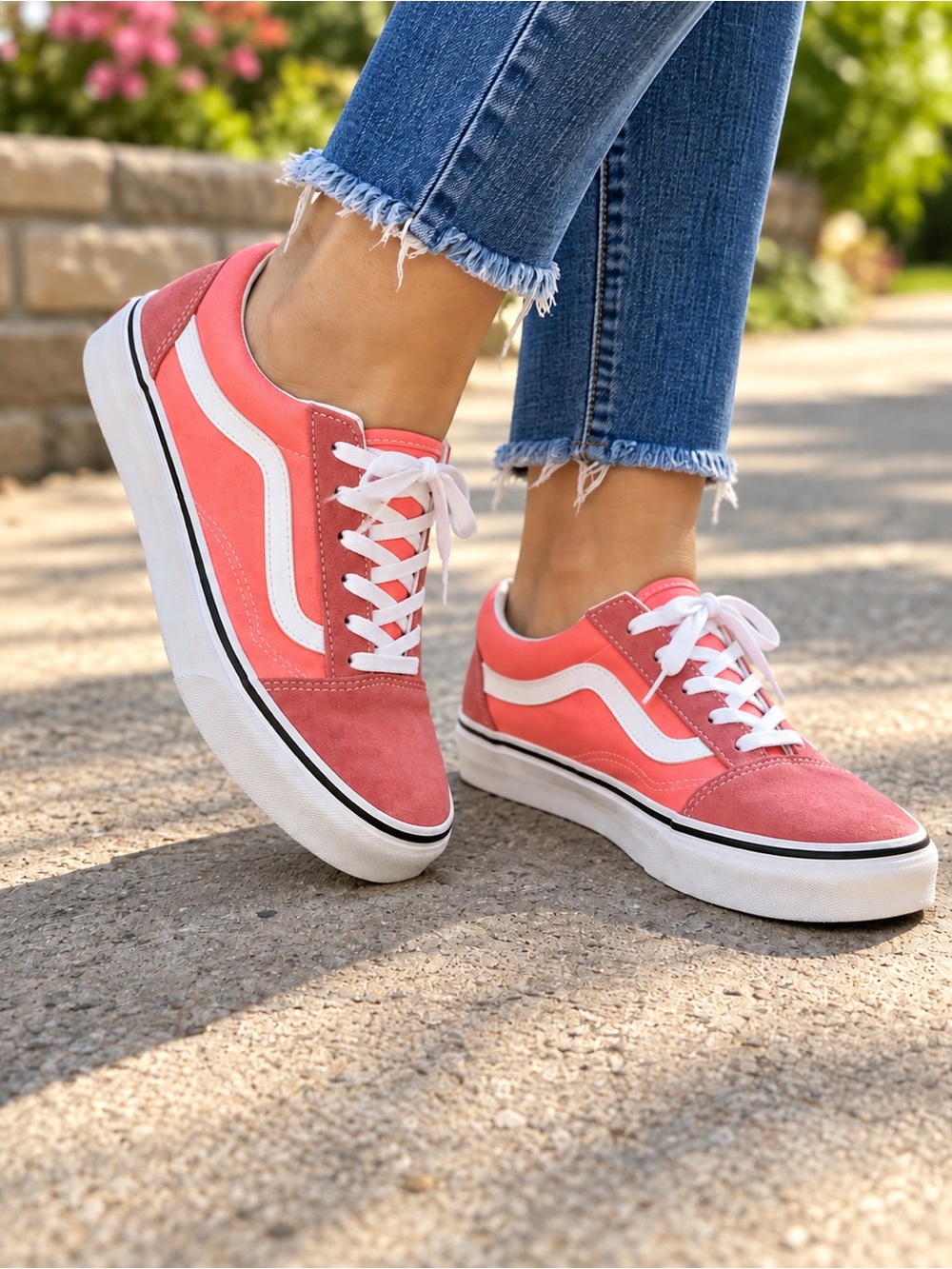 Vans Old Skool Pink Coral Sneakers Women’s 8.5 Men’s 7 + New White Laces